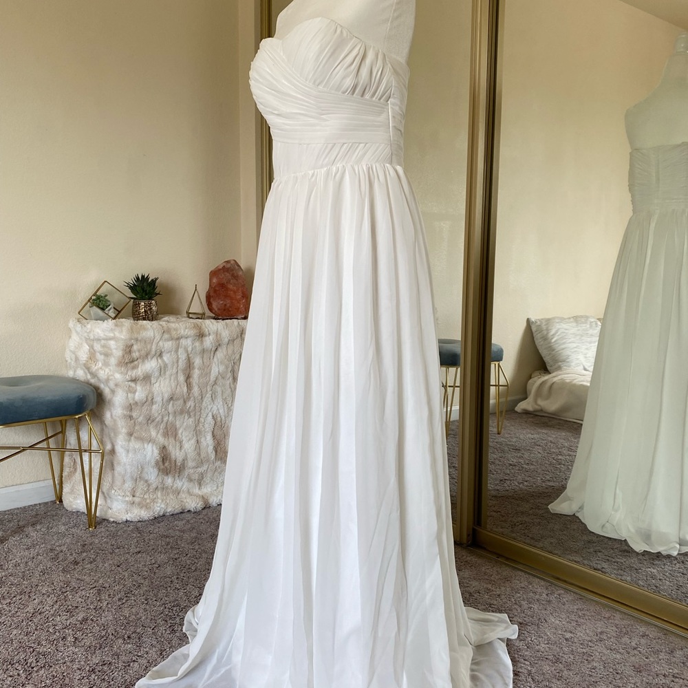 Wedding OR Bridesmaid Dress - Strapless White / Cream Chiffon - Simple & Elegant - Picture 3 of 16